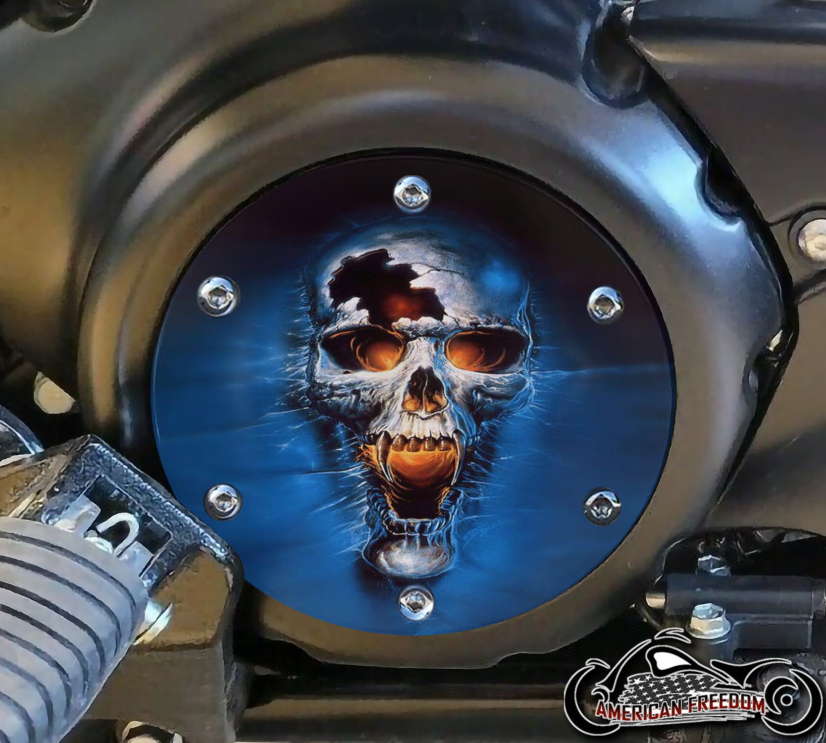 SUZUKI M109R Derby/Engine Cover - Blue Cracked Skull